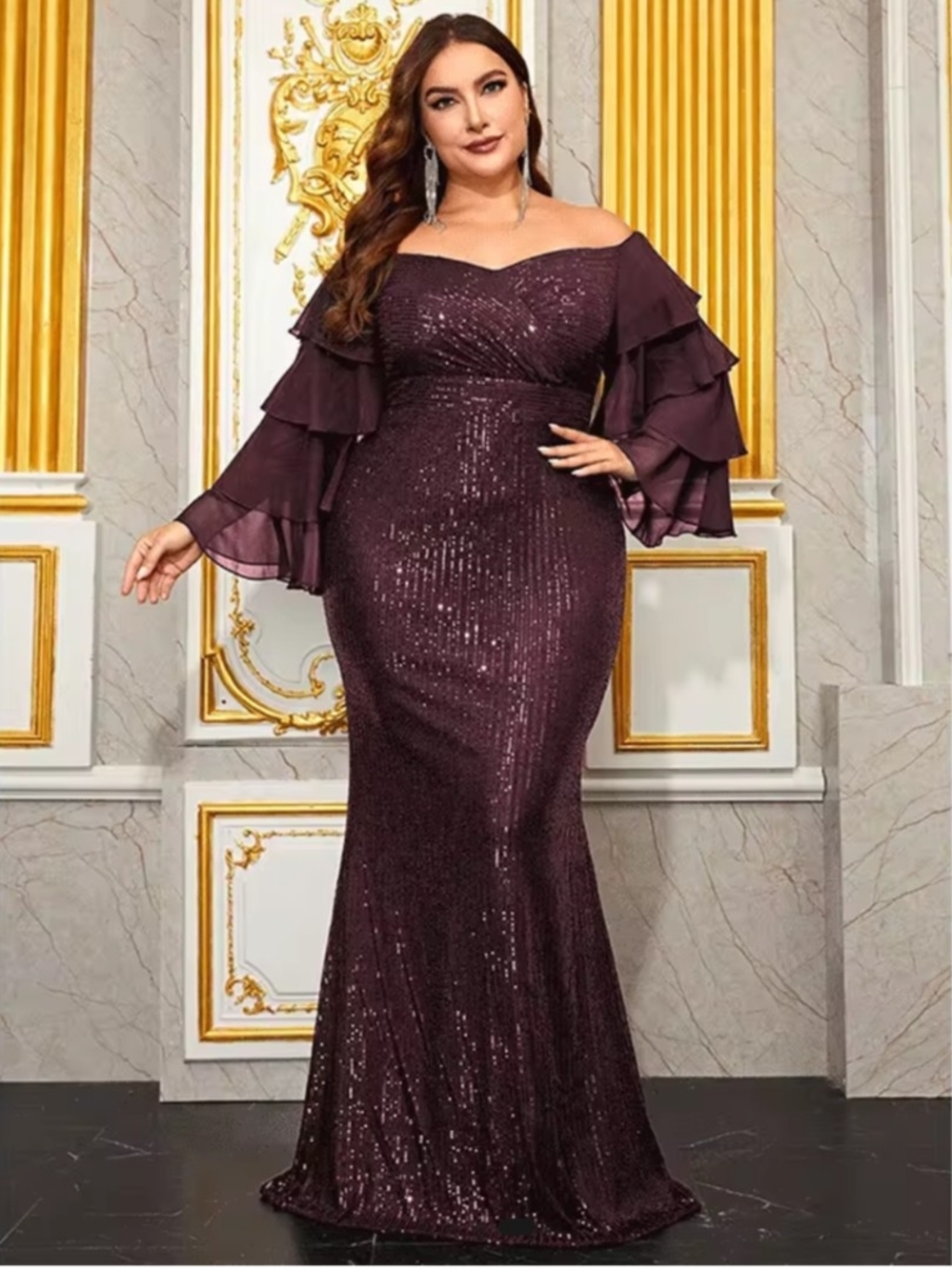 Elegant Red Sequin Evening Dress
